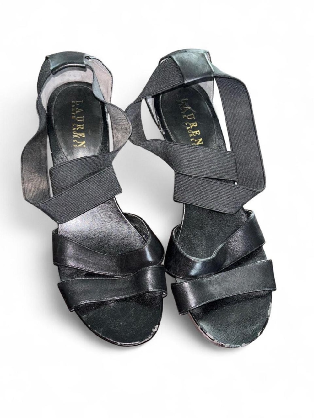 Lauren Ralph Lauren Black Elastic Crossover Sandals